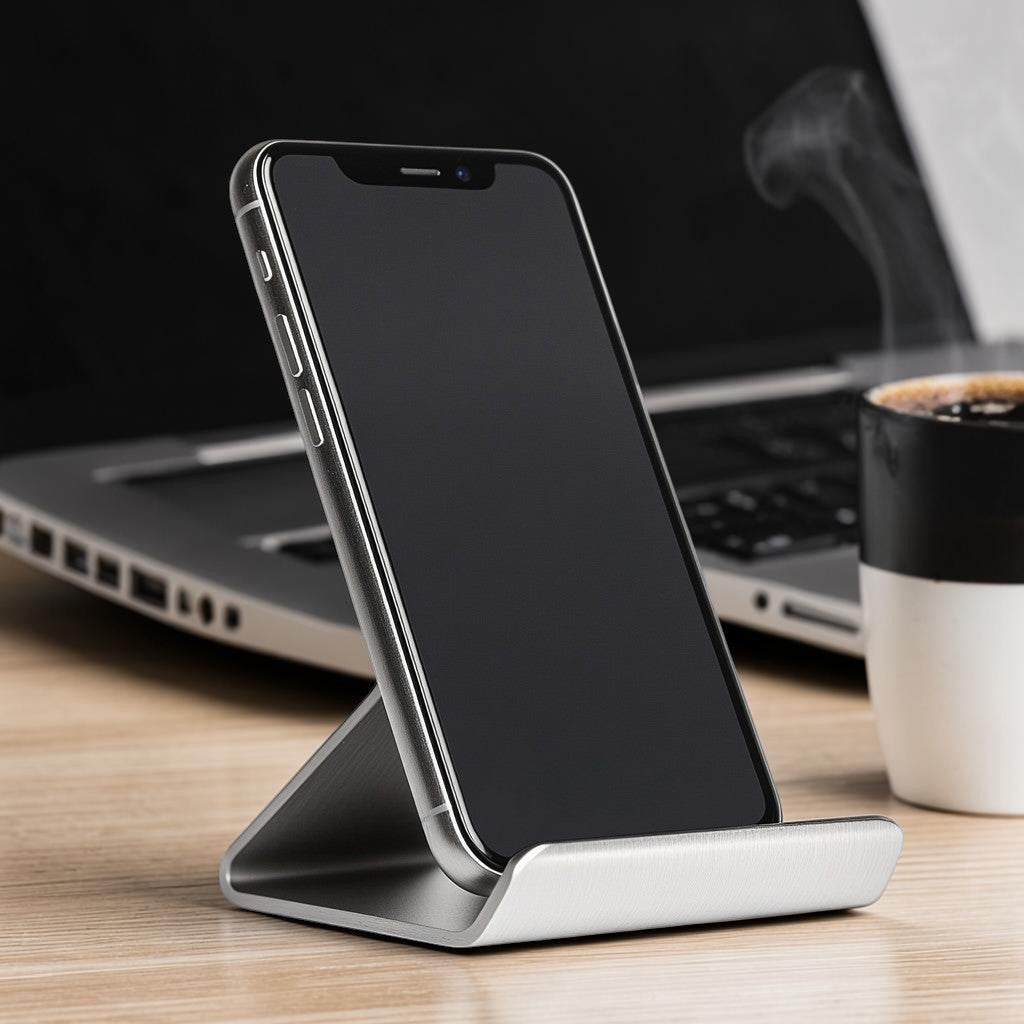 Frbkn Desktop Phone Stand - Foldable & Adjustable Aluminum Cell Phone Holder for Desk - Ergonomic Viewing Angle for Office & Home